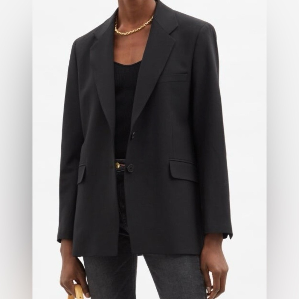 FRAME Women’s Wool Blend Twill Blazer in Black Size Medium Lined